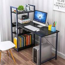 110cm Home Office Corner Desk With Storage Shelves Ergonomic Study Writing Computer Workstation For Students And Workers Black Willow - BlackWillow110cm-HShaped1 - View 1