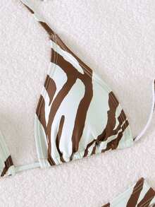 Bikini da donna a 2 pezzi, sexy stile triangolo con spalline annodate, fantasia a righe alla moda, costume da bagno per vacanze al mare estive