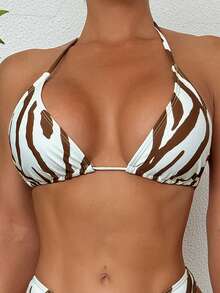 Bikini da donna a 2 pezzi, sexy stile triangolo con spalline annodate, fantasia a righe alla moda, costume da bagno per vacanze al mare estive