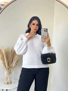 SELINE Women's Elegant Knitted Basic Cold Weather Blouse - 白色 - 查看 3