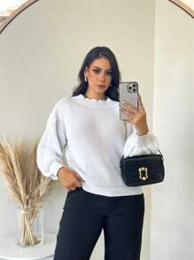 SELINE Women's Elegant Knitted Basic Cold Weather Blouse - 白色 - 查看 6