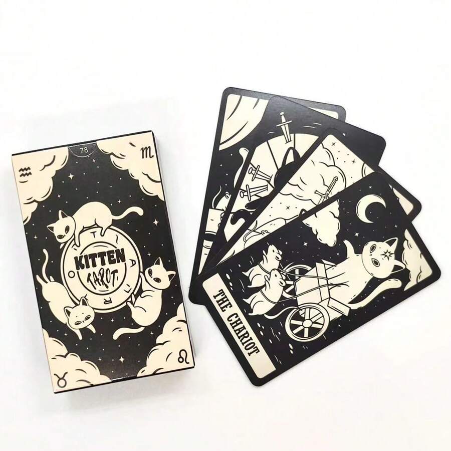 小猫塔罗牌（附PDF指南）算命游戏，万圣节礼物，圣诞节礼物