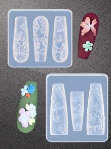 klimonla 1 Pieza Molde de alivio para uñas, Molde de tallado de silicona, Flor de hielo, Rosa, Mariposa congelada, Decoración tridimensional para uñas DIY