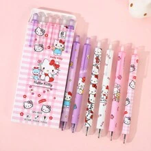 Sanrio 1 pieza/6 piezas/12 piezas de bolígrafos retráctiles y borrables de Sanrio (1 caja con 6 bolígrafos), apropiados para exámenes y pruebas, colores y diseños de moda aleatorios, material escolar creativo para estudiantes, desmontables, suministros de oficina/firma, regalo para familia, amigos y colegas, Hello Kitty, artículos de Hello Kitty, bolígrafos, de vuelta a la escuela