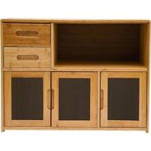 HOHOBLA Bamboo Countertop Storage Cabinet With 2 Small Drawers, Freestanding Pantry Sideboard With Acrylic Doors Wooden Color Dining Cupboard For Kitchen Dining Room Living Room - 木材顏色 - 查看 5