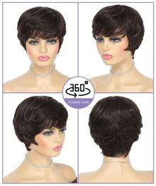 Short Pixie Cut With Fake Scalp Top Human Hair Wigs Short Straight Dark Brown #4/#2 Full Machine Made Human Hair Natural Black Wigs With Bangs For Women Daily Use - S2 - Xem 2