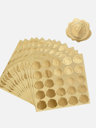 100pcs Gold Embossed Wax Seal Looking Heart Envelope Seals For Wedding Invitations/Greeting Cards/Party Favors, Self-Adhesive