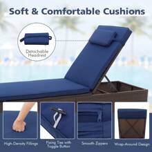 Homasis 2PCS Chaise Lounge W/ 6-Level Backrest Comfy Seat Cushion & Headrest Patio - Brown and Navy - View 4