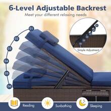 Homasis 2PCS Chaise Lounge W/ 6-Level Backrest Comfy Seat Cushion & Headrest Patio - Brown and Navy - View 3