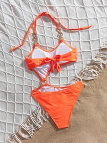 2025 New Solid Color Backless One-Piece Swimsuit With Circular Decorations, Sexy Monokini Bikini, For Summer Beach Vacation