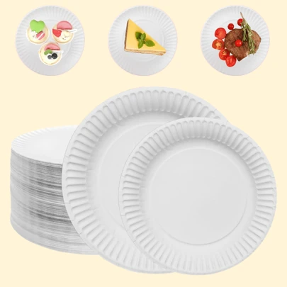 Vita engångstallrikar obestrukna, 7/9" desserttallrikar, runda middagstårta papperstallrikar Bulk för familjemåltider, födelsedagsfester, bröllop, picknick, BBQ, dekorationstillbehör för julfester