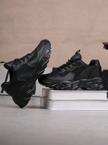 Nuevas zapatillas de moda con suela gruesa, zapatillas gruesas de estilo de tendencia, zapatos casuales versátiles con cordones, cómodos zapatos de alta resistencia al desgaste y talla grande para damas en el comercio transfronterizo - Negro - Ver 9