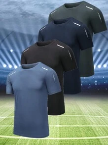 4 Stücke Herren Sommer leichte Eisseide Kurzarm T-Shirts, lässige Outdoor-Sportbekleidung
