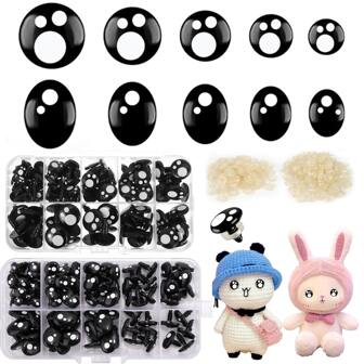 200PCS/400PCS Eyes,Black Plastic Eyes Set, Glitter Toy Eyes For Crafts, 8-16mm Black Crochet Eyes With Washers, Oval &Round Craft Eyes, Kawaii Eyes For Crochet Animals