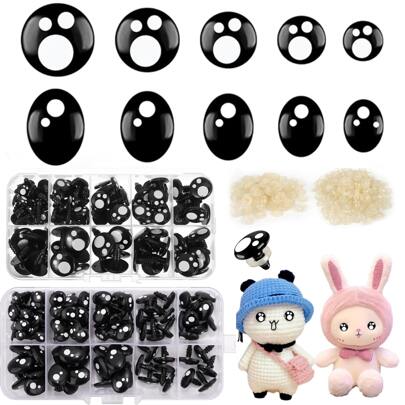 200PCS/400PCS Eyes,Black Plastic Eyes Set, Glitter Toy Eyes For Crafts, 8-16mm Black Crochet Eyes With Washers, Oval &Round Craft Eyes, Kawaii Eyes For Crochet Animals