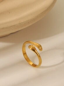 1 件个性化镌刻名字手印设计可调节不锈钢开口戒指，可爱情侣戒指，适合婚礼、情人节、周年纪念礼物 - 彩色 - 查看 7