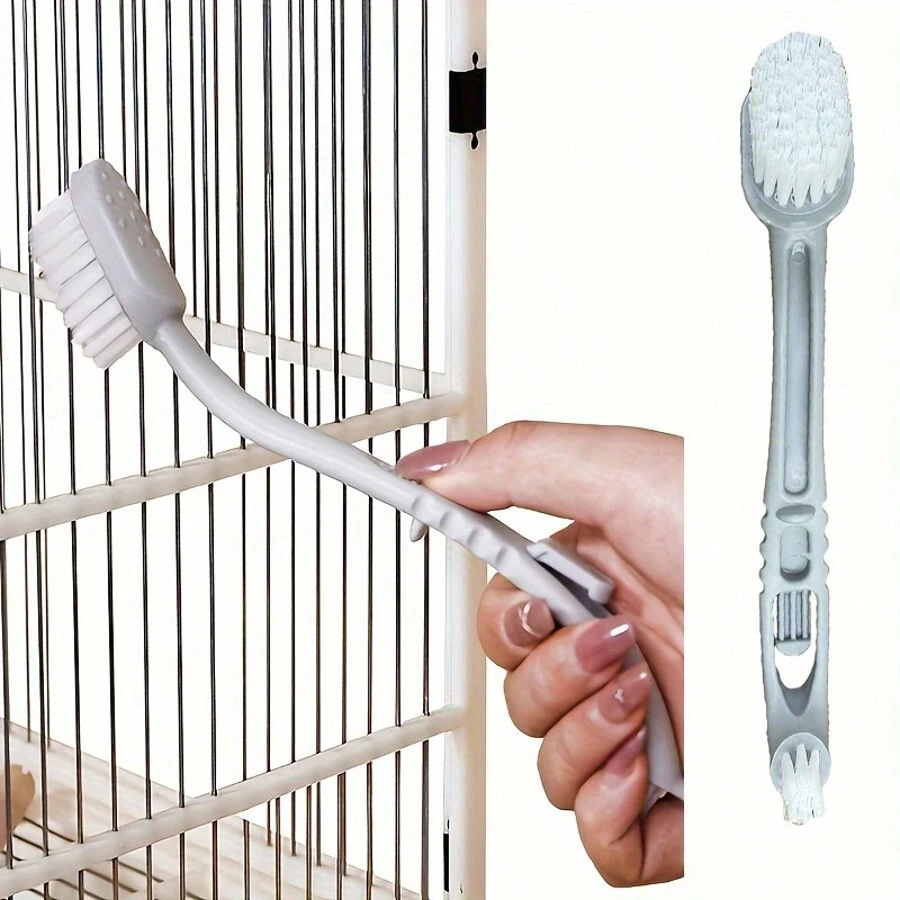 View of A Bird Cage Cleaner With Two Brush Heads And A Long-Handled Tool ...