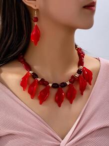 1 Set Women's Luxury Handmade Jewelry With Asymmetric Rhinestones & Beads, Including Necklace & Earrings, European Style, Suitable For Dating, Shopping, Party, Daily Wear