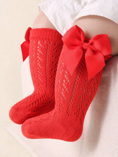 5/1 pares de calcetines de media pierna con lazo decorativo para bebé, suaves, cómodos y transpirables, calcetines de vestir para niña, calcetines rojos para bebé, decoración de Halloween, Acción de Gracias, Navidad y regalo de Navidad