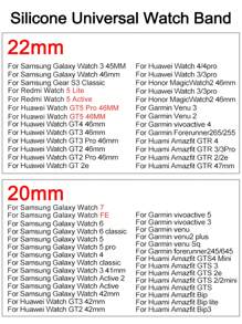 Nouvelle sangle en silicone mode de 20 mm et 22 mm compatible avec la montre Redmi 5 Active/5 Lite, la sangle compatible avec la montre Galaxy Watch 7 FE 6 5 5pro 4 Classic Gear S3, les bracelets pour montre Hua-Wei Watch 5 GT 4 3 3PRO 2 2E, pour montre Garmin Vivoactive 5 4 3 Venu 3 2, pour série Huami GTR GTS BIP