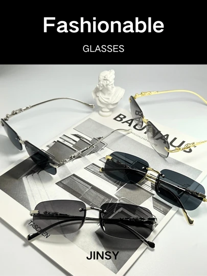 1 件新品优雅复古豹纹金属方形无框时尚眼镜，适合派对和街头穿着，男女通用