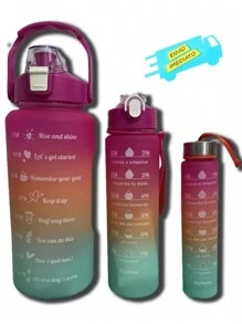 Trio de Garrafa de água 2000ml 2l Galão com Adesivos