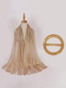 1 件女士新款金银线新娘伴娘婚礼派对礼服围巾披肩带胸针 - 彩色 - 查看 13