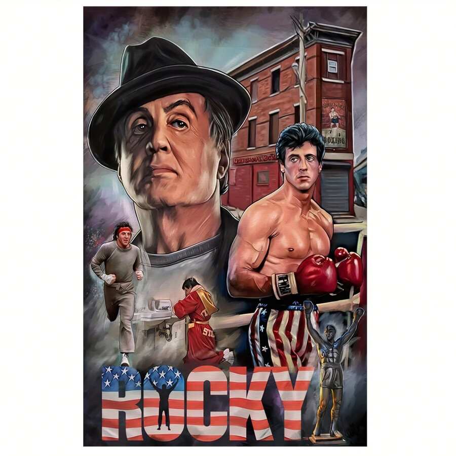 1 Pc Rocky Balboa Boxing Canvas Art, Iconic Sports Movie Poster, Inspirational Fitness Decor Wooden Framed  Canvas Painting Thickness 2.25cm/0.9inch High Quality Wall Art Prints Poster Direct Hanging Wall Picture Decor For Home Gifts, Christmas Gift,Christmas Decoration,Living Room, Bathroom, Bedroom, Kitchen