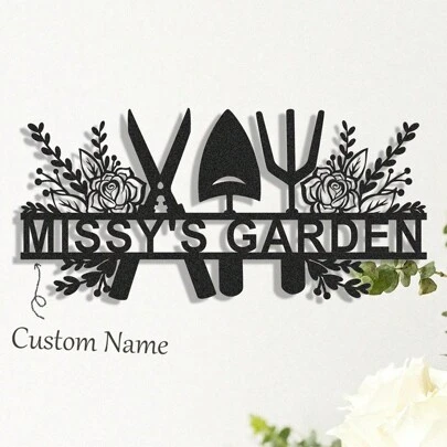 1pc Customized Metal Garden Decor, Gardener Name Plate, Personalized Garden Name Sign, Garden Wall Decor, Yard Decoration, Gardening Gift For Dad, Housewarming Gift