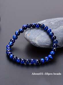 1pc Natural Stone Lapis Lazuli Tiger Eye Stone Bracelet, Power, Protection, Positivity, Balance, Men's Fashion Jewelry For Daily And Special Occasions Perfect Holiday, Everyday Accessory, Friends And Family