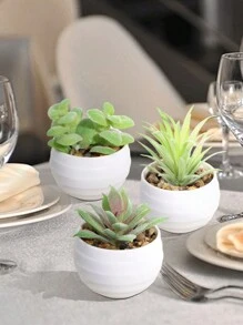 3pcs/Set Artificial Succulent Plants, Green Succulents With White And Black Pots, Decorative For Spring/Summer, Valentine's Day Gift, Artificial Plants, Potted Plants, PE Material, Tabletop Decor, Home Decor, Garden Decor, Dorm/Office Decor, Outdoor Events/Parties, Hotel/Restaurant/Bedroom/Wedding Decoration, Year-Round Decor, Green Decor Gifts Birthday Graduation