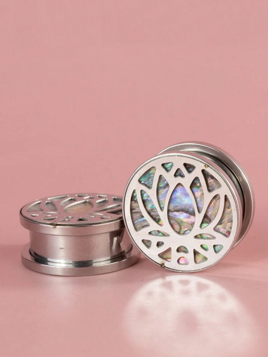 1 Coppia Di Orecchini Con Totem Di Benedizione E Motivo Lotus In Acciaio Inossidabile E Madreperla Colorata, Gioielli Per Il Corpo Unisex Adatti Per Uso Quotidiano E Come Regalo - Calibri per le orecchie - Visualizzare 1