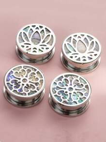 1 Coppia Di Orecchini Con Totem Di Benedizione E Motivo Lotus In Acciaio Inossidabile E Madreperla Colorata, Gioielli Per Il Corpo Unisex Adatti Per Uso Quotidiano E Come Regalo - Calibri per le orecchie - Visualizzare 3