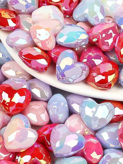 10/100개/세트 스타일 랜덤 아크릴 UV 도금 절단면 사랑 구슬 DIY 수제 모바일 체인 소재 크림 하트 쥬얼리 액세서리 발렌타인 데이 휴가 액세서리