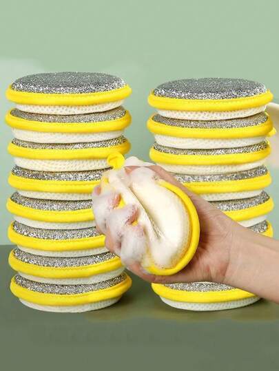 3/5/10pcs Two-Sided Dish Washing Sponge Scrubber, Kitchen Cleaner For Pot And Dish, Non-Stick Oil, Random Colors
