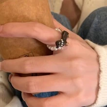 1 件腊肠狗珍珠可调节戒指，简约独特风格指环 - 彩色 - 查看 4