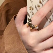 1 件腊肠狗珍珠可调节戒指，简约独特风格指环 - 彩色 - 查看 7