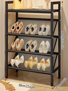 4-Tier Metal Shoe Rack, High Capacity Top Shelf Storage Rack, Steel Grid Frame Shoe Cabinet, Easy Assemble Entrance Shoe Organizer Rack, Stackable, Black - Black - View 2