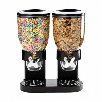 Living And Home Double Container Airtight Cereal Dispenser,Cereal And Dry Food Dispenser,Breakfast Flour Rice Dry Food Pasta Storage,Kitchen Container Storage Organizer Food Dispenser With Silicone Lid For Breakfast Cereal,Candy,Dry Food,Easy Storage Home Use