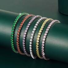 Pulsera de plata esterlina con circonita colorida y brillante, con cadena de tenis de color rosa y morado para mujer, ajustable - pulsera de colores - Ver 12
