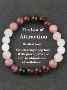 1pc Natural Stones Self Love Bracelet, Rose Quartz & Rhodonite Trust And Harmony, Self Worth, Yoga Meditation Spiritual Jewelry For Women Men Mother's Day Gift - Multicolor - View 1