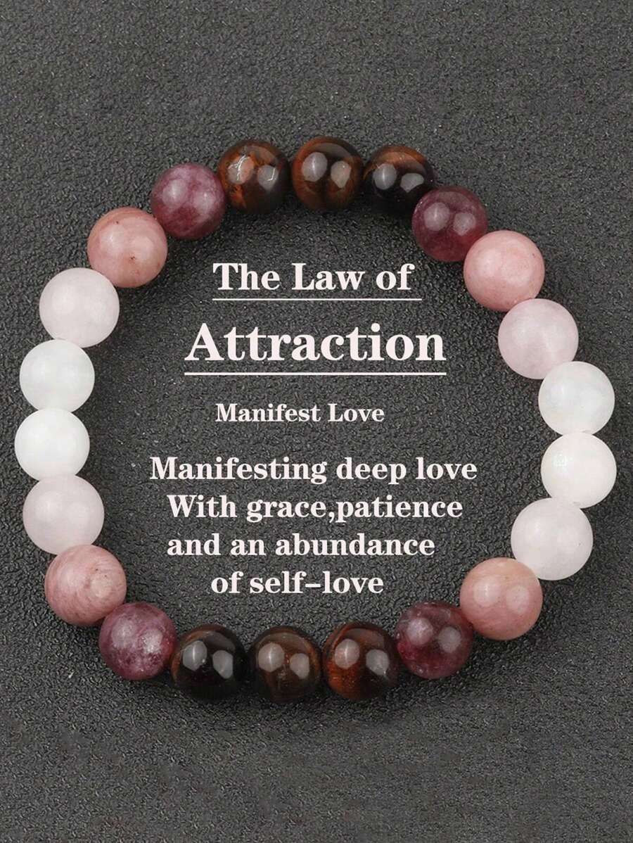 1pc Natural Stones Self Love Bracelet, Rose Quartz & Rhodonite Trust And Harmony, Self Worth, Yoga Meditation Spiritual Jewelry For Women Men Mother's Day Gift - Multicolor - View 1