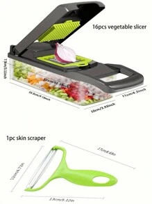 16 pièces Kit de trancheuse à légumes complet, Hachoir multifonction de cuisine, Préparateur de salade, Râpe manuelle à légumes avec récipient, Lames interchangeables pour oignon, pomme de terre, Ustensiles de cuisine, Accessoires de cuisine, Idéal pour les fêtes, les vacances, les anniversaires