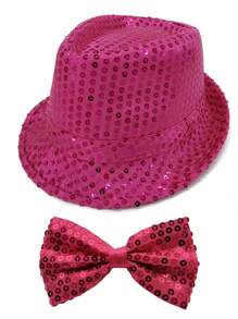 Forever & Moment Ensemble de 2 pièces d'accessoires disco pour femmes des années 1970 : nœud papillon pailleté et brillant, réglable au cou, en couleur unie, et casquette disco étincelante pour le bal des finissants