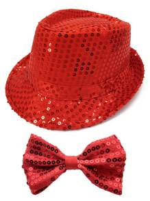 Forever & Moment Ensemble de 2 pièces d'accessoires disco pour femmes des années 1970 : nœud papillon pailleté et brillant, réglable au cou, en couleur unie, et casquette disco étincelante pour le bal des finissants