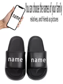 Custom Logo & Text Design, Family Of Four Outdoor Slippers, Soft Sole, Non-Fading, EVA Slip-On Home Slippers