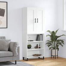 Elegant Highboard Cabinet 69.5cm Tall Engineered Wood Storage Solution For Living Room And Dining Area - White - View 1
