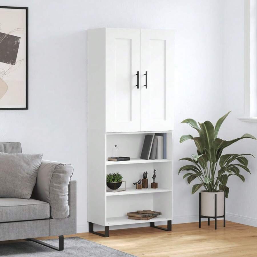 Elegant Highboard Cabinet 69.5cm Tall Engineered Wood Storage Solution For Living Room And Dining Area - White - View 1