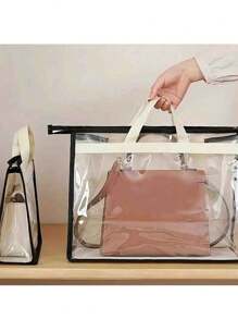 1pc Transparent Large Capacity Portable Storage Bag - High Quality Dust-Proof Hanging Bag, Saves Closet Space, Convenient For Storage And Organization, Each Bag Is Easy To Carry, Minimalist Transparent Handheld Storage Bag, Dust-Proof And Moisture-Proof Storage Bag, Multi-Functional Wardrobe Bag - Beige - View 9