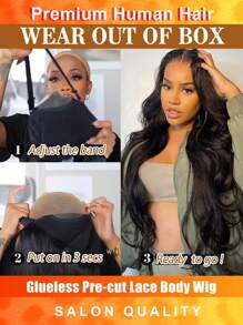 34 Inch 4x4 Glueless Wig Body Wave Pre Bleached Knots HD Transparent Lace Front Wigs Human Hair Wear&Go Wig For Women 150% Density Invisible Lace Front Wigs Brazilian Virgin Human Hair Pre Plucked With Baby Hair Natural Hairline Human Hair Wigs - Natural & Black - View 2
